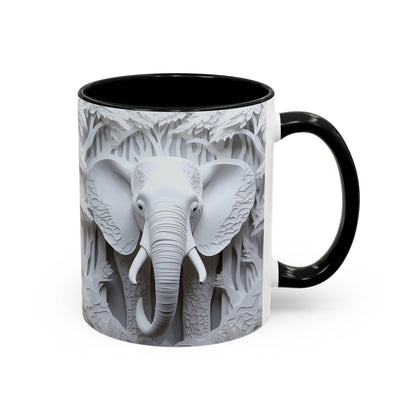 Elephant Relief Accent Coffee Mug — Grey Carved Jungle Design (11/15oz)
