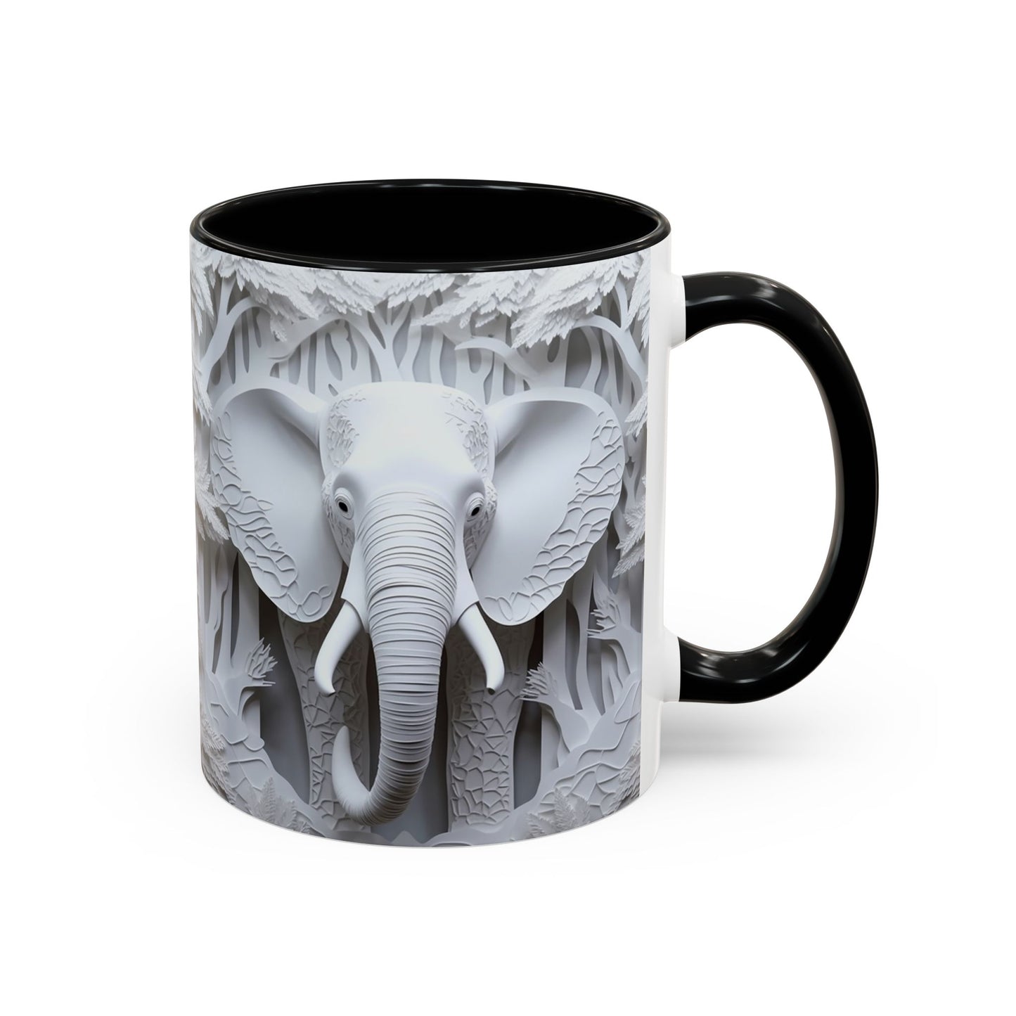 Elephant Relief Accent Coffee Mug  Grey Carved Jungle Design (11/15oz)