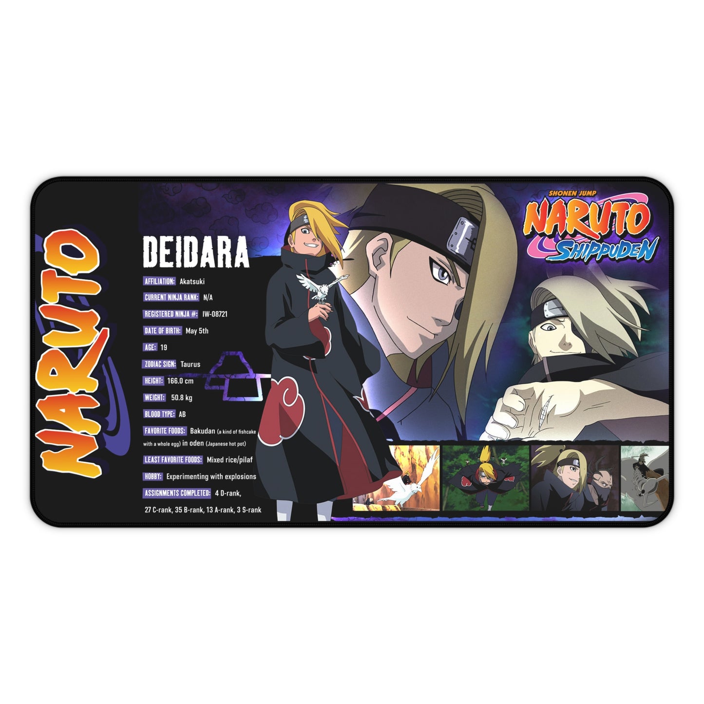 Naruto Deidara Anime Gaming Desk Mat | Large Mousepad with Character Collage