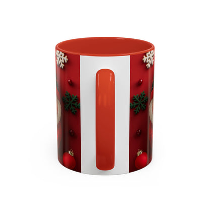 Cute Santa Pattern Accent Coffee Mug | Christmas Holiday Snowflakes
