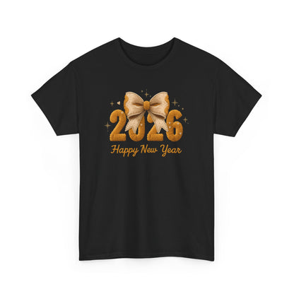 T-Shirt 2026 Happy New Year Gold Bow Celebration Tee