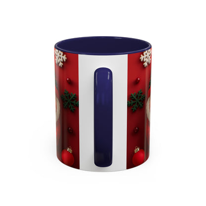 Cute Santa Pattern Accent Coffee Mug | Christmas Holiday Snowflakes