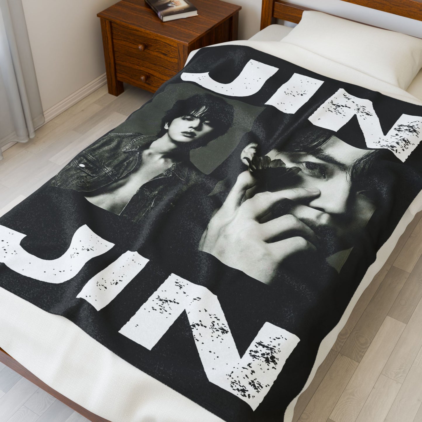 Black Photo Collage Name Blanket | BTS Velveteen Plush Blanket