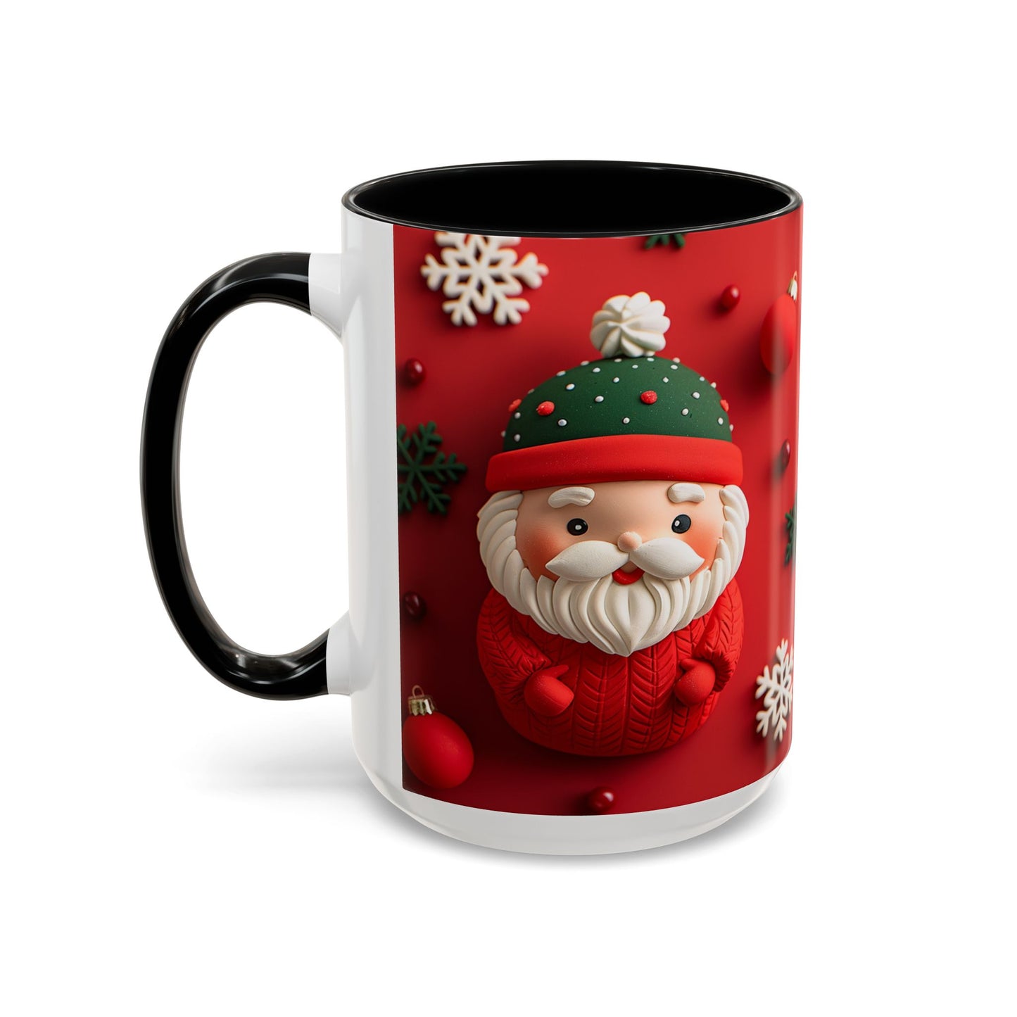 Cute Santa Pattern Accent Coffee Mug | Christmas Holiday Snowflakes