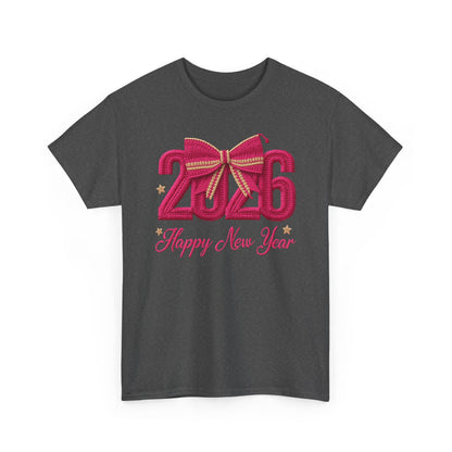 2026 Happy New Year Tee – Festive Pink Bow Celebration T-Shirt