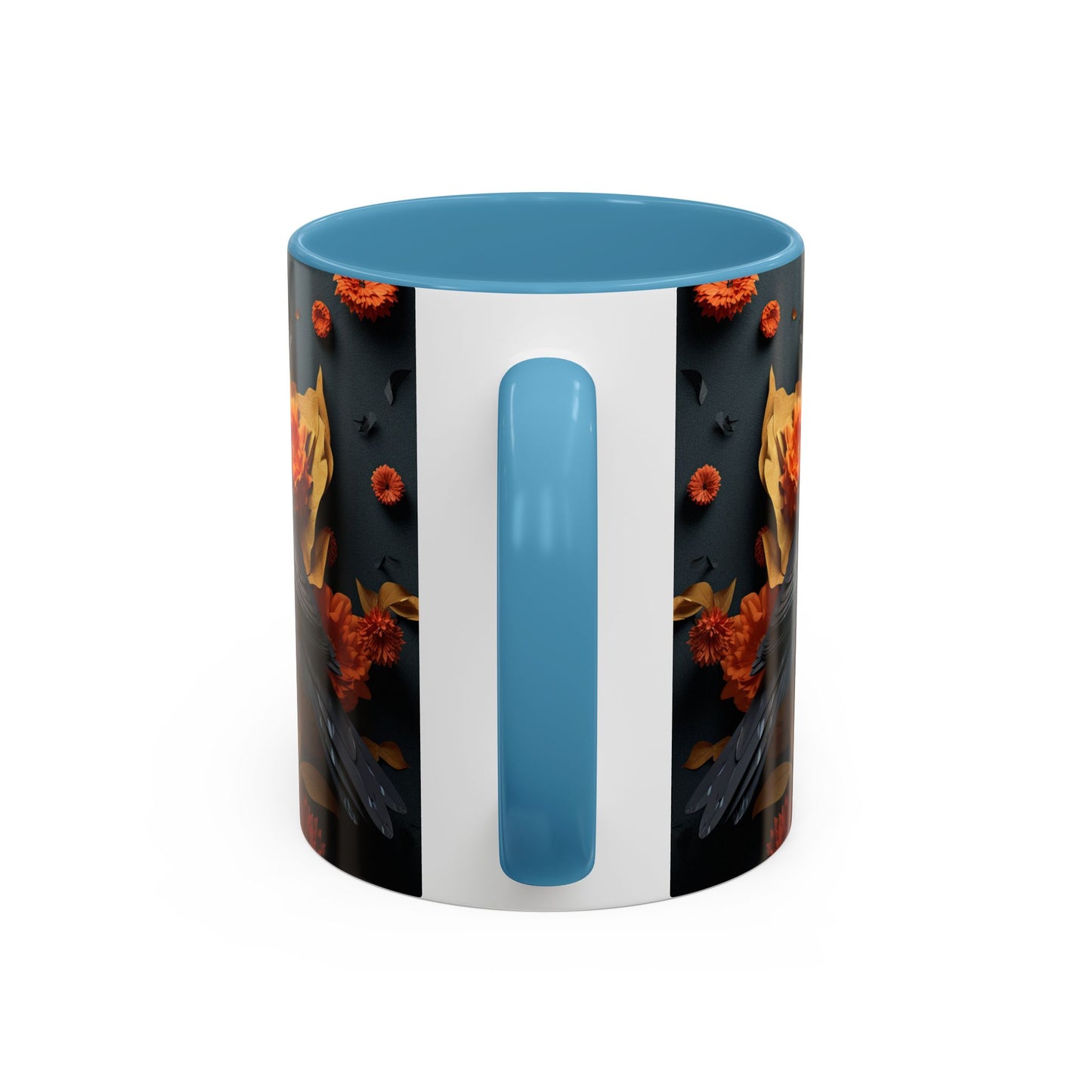 Autumn Raven Accent Coffee Mug — Black Crow & Orange Chrysanthemums (11/15oz)