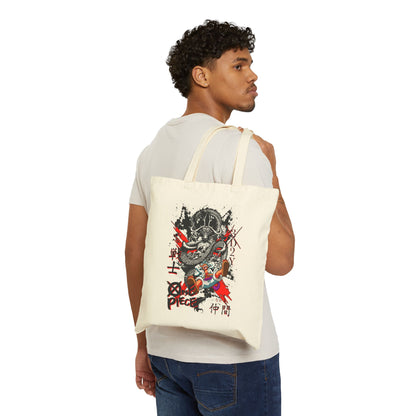 Canvas Tote Bag  Japanese Dragon Skull Graphic Shopper (One Piece Style)