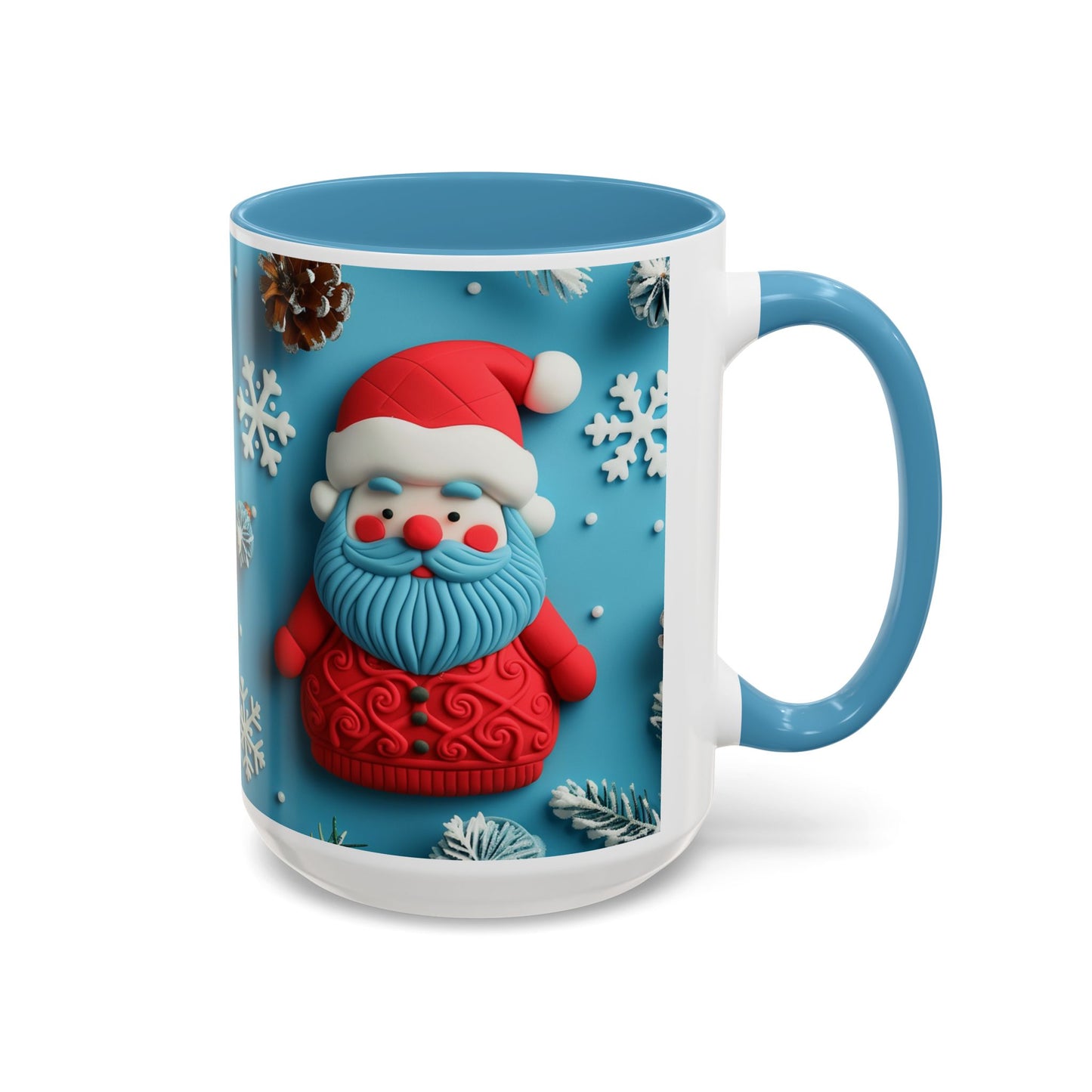 Blue Santa Claus Mug | Snowflakes Holiday Coffee Mug