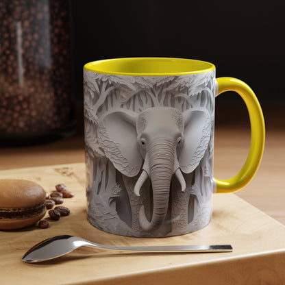 Elephant Relief Accent Coffee Mug — Grey Carved Jungle Design (11/15oz)