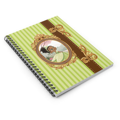 Princess Portrait Spiral Notebook | Ruled Line Journal with Green Stripes