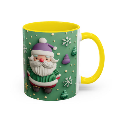 Whimsical Santa Pattern Accent Coffee Mug | Christmas Santa Snowflakes 11oz 15oz