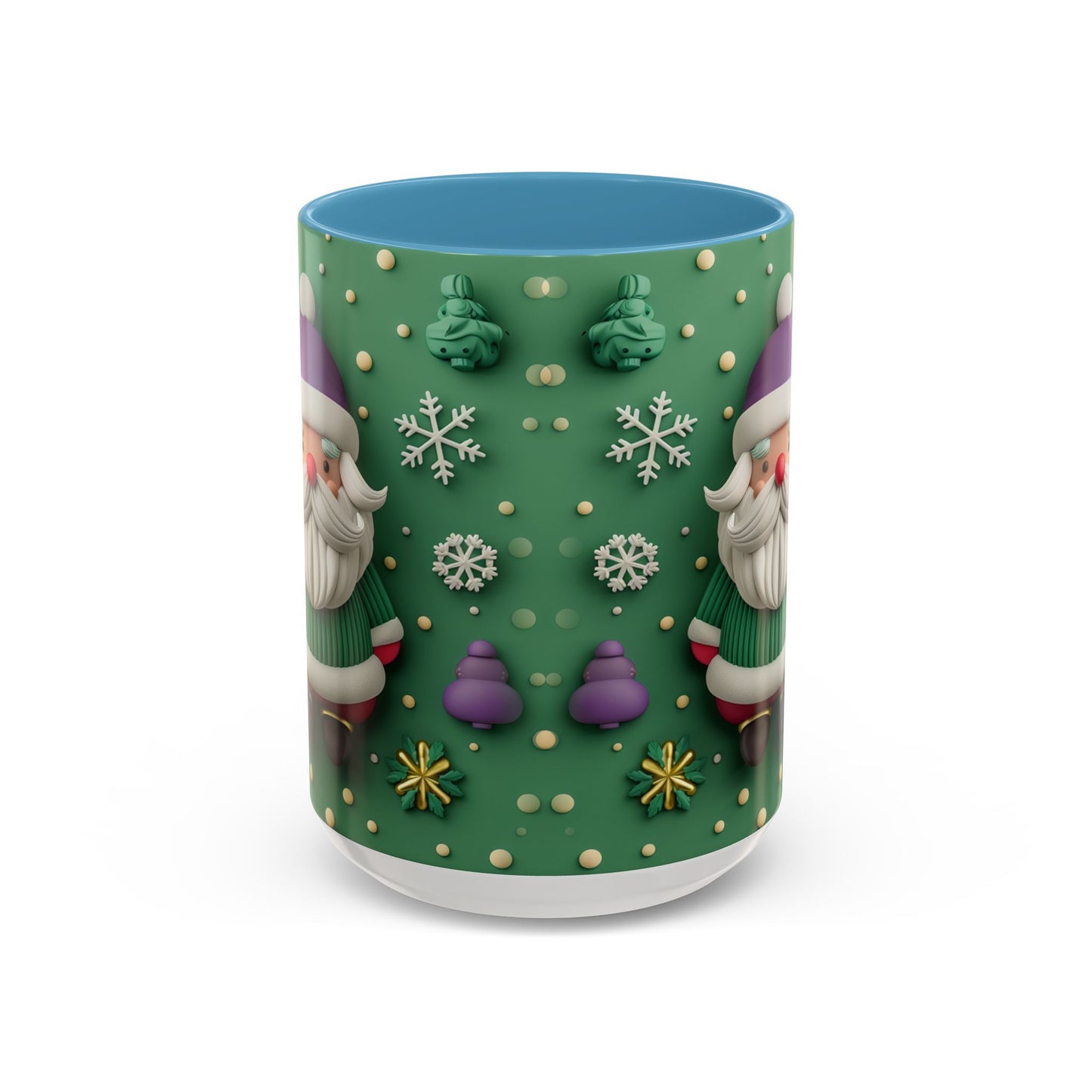Whimsical Santa Pattern Accent Coffee Mug | Christmas Santa Snowflakes 11oz 15oz