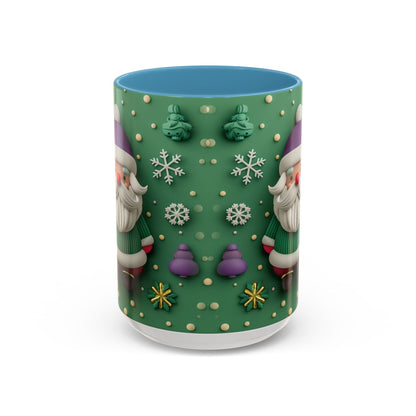 Whimsical Santa Pattern Accent Coffee Mug | Christmas Santa Snowflakes 11oz 15oz