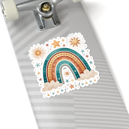 Boho Rainbow Sticker — Sun, Stars & Clouds Kiss-Cut Decal