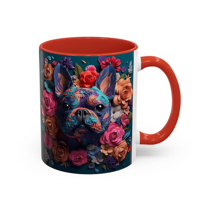 Floral French Bulldog Accent Coffee Mug - Colorful Dog Art 11/15oz