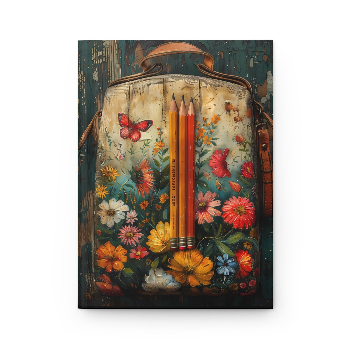 Floral Backpack with Pencils Hardcover Journal | Notebook, Sketchbook
