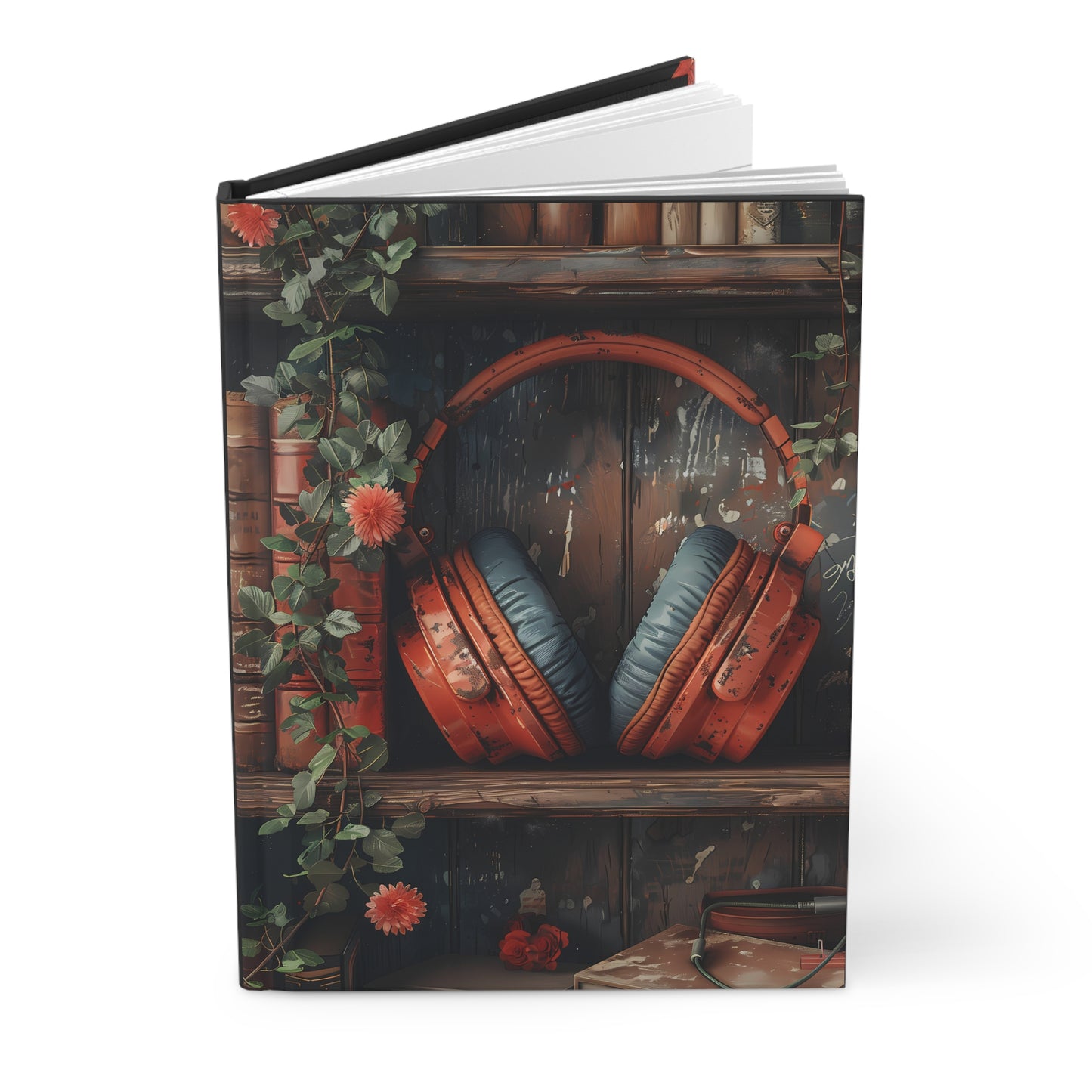 Vintage Red Headphones Journal | Music Lover Hardcover Notebook