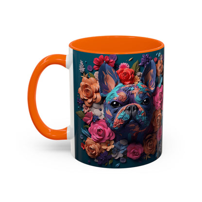 Floral French Bulldog Accent Coffee Mug - Colorful Dog Art 11/15oz