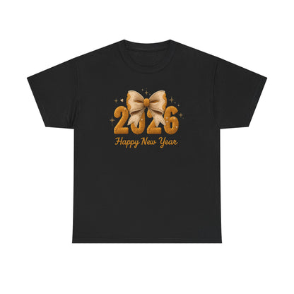 T-Shirt — 2026 Happy New Year Gold Bow Celebration Tee
