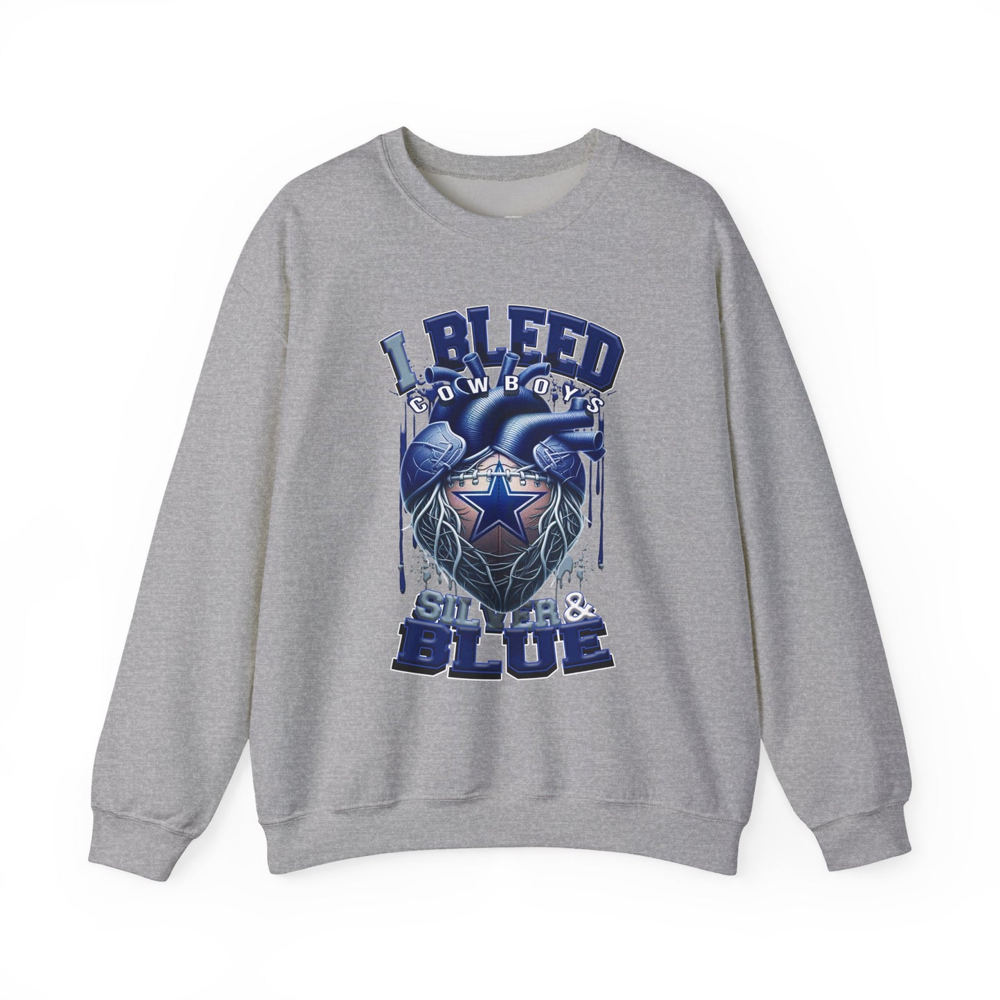 Customizable Cowboys Fan I Bleed Blue heart design Sweatshirt | Sports fan apparel