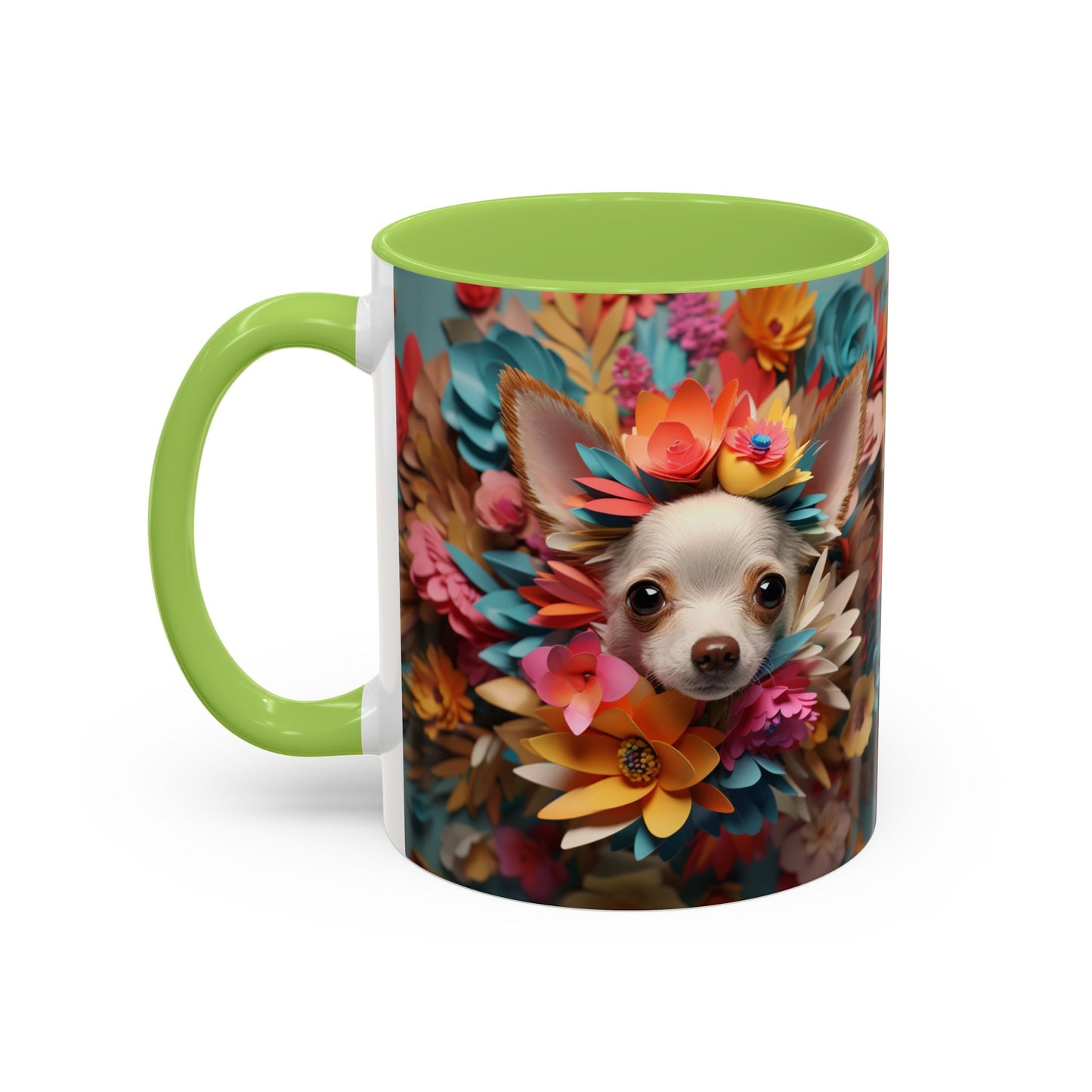 Chihuahua Floral Wreath Accent Coffee Mug — Colorful Pet Lover Gift (11/15oz)