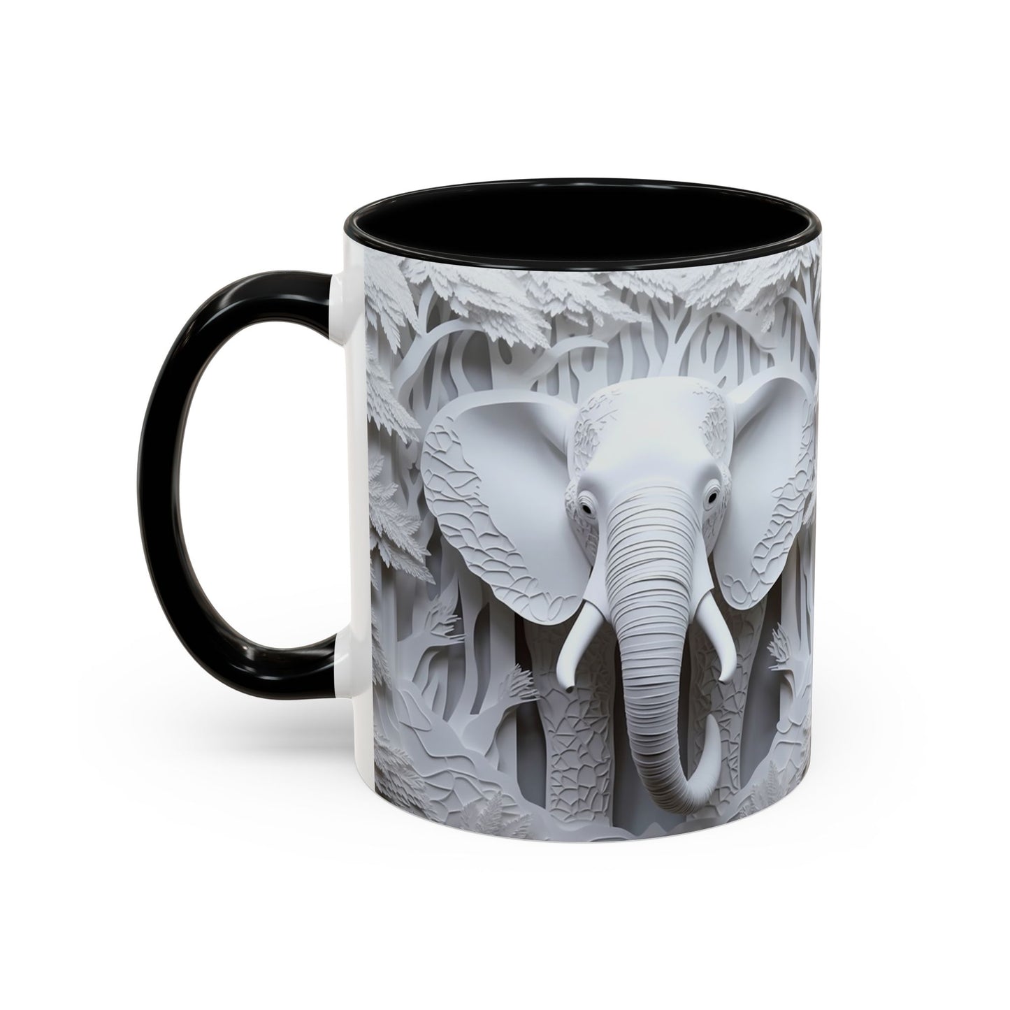 Elephant Relief Accent Coffee Mug  Grey Carved Jungle Design (11/15oz)