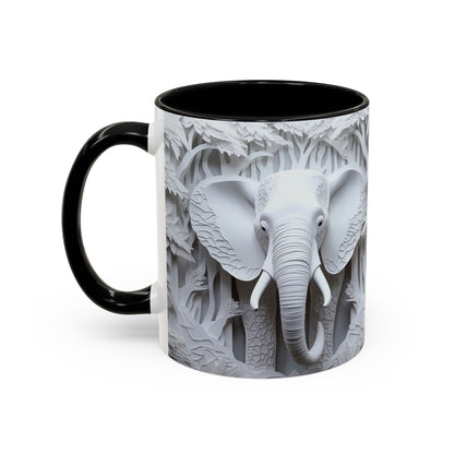 Elephant Relief Accent Coffee Mug  Grey Carved Jungle Design (11/15oz)