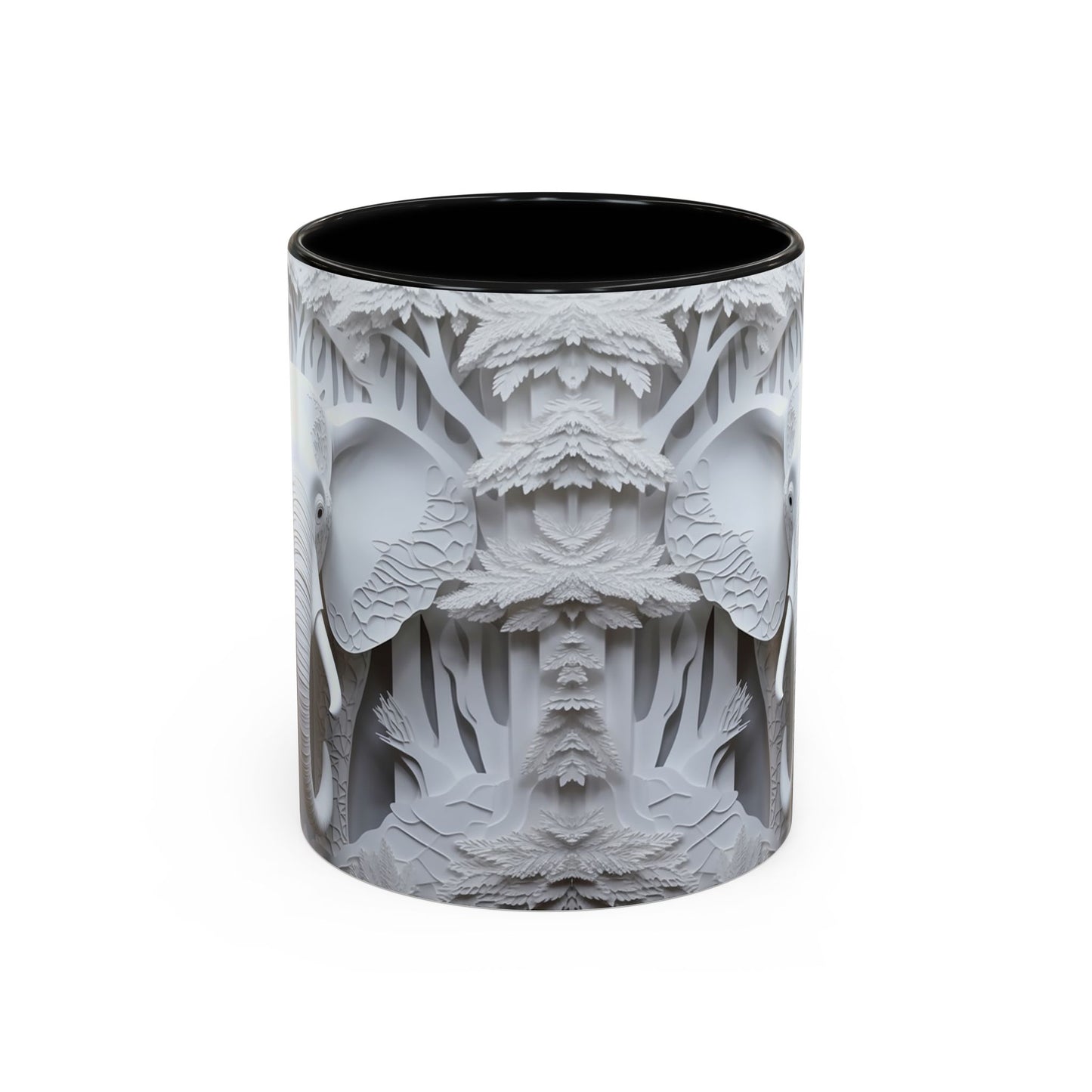 Elephant Relief Accent Coffee Mug — Grey Carved Jungle Design (11/15oz)