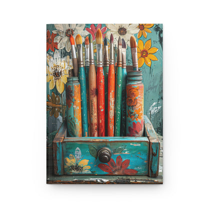 Paintbrushes and Floral Art Journal | Hardcover Notebook