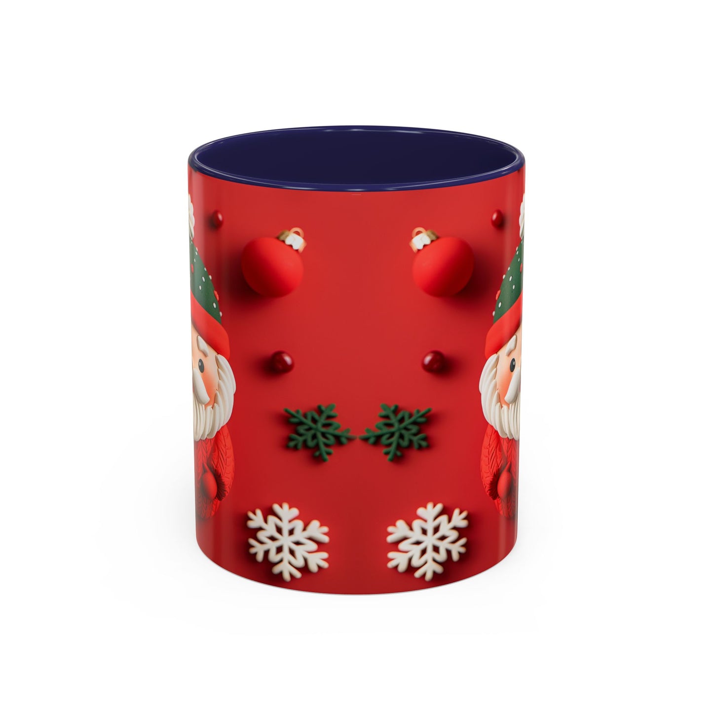 Cute Santa Pattern Accent Coffee Mug | Christmas Holiday Snowflakes