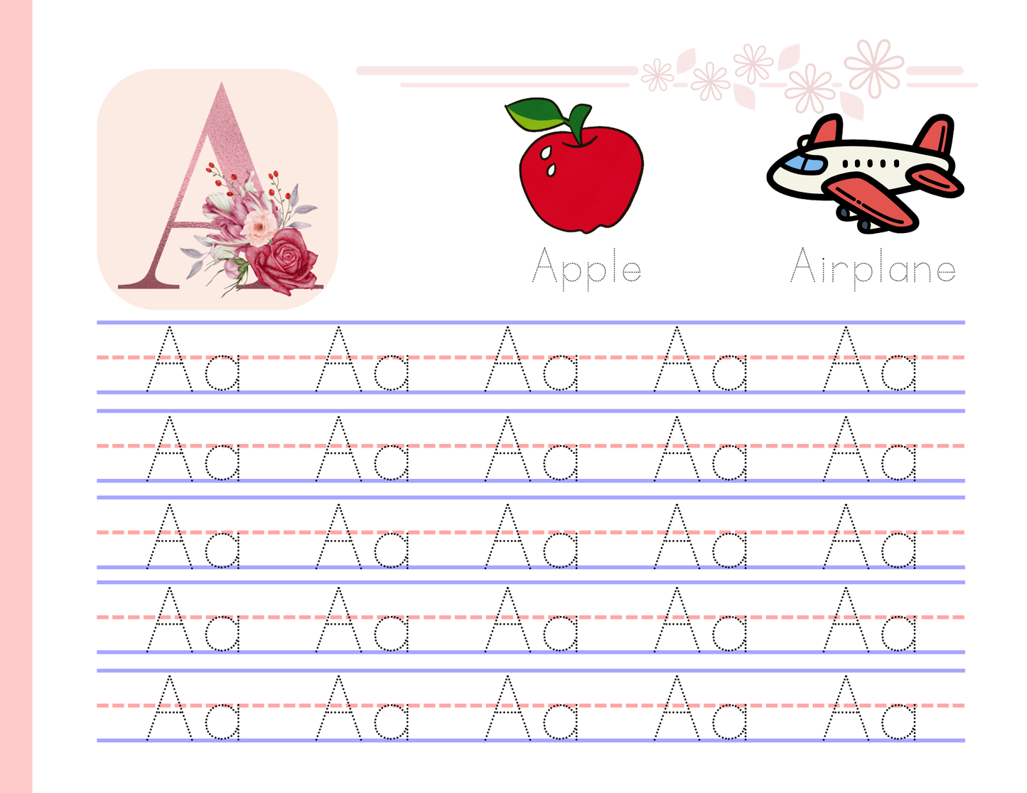 Alphabet Letter Tracing Pad - Pink Floral | Digital Download