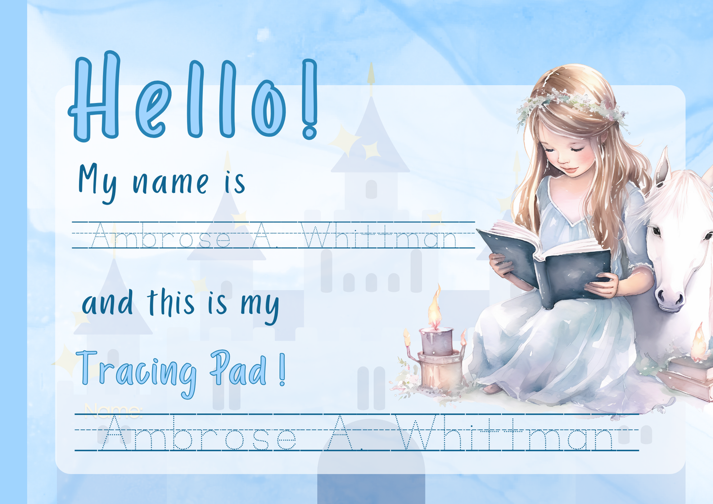 Cursive Letter Tracing Pad - Princess Theme | Digital Download