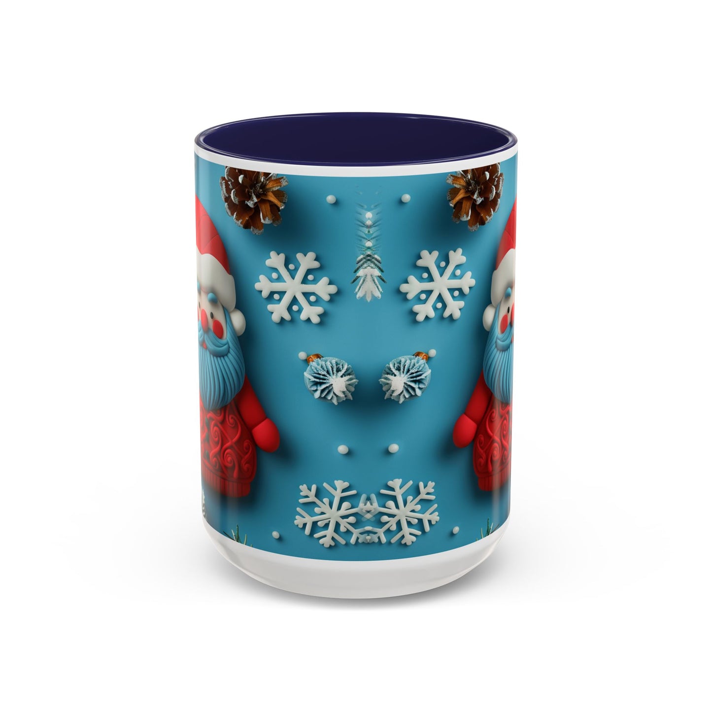 Blue Santa Claus Mug | Snowflakes Holiday Coffee Mug