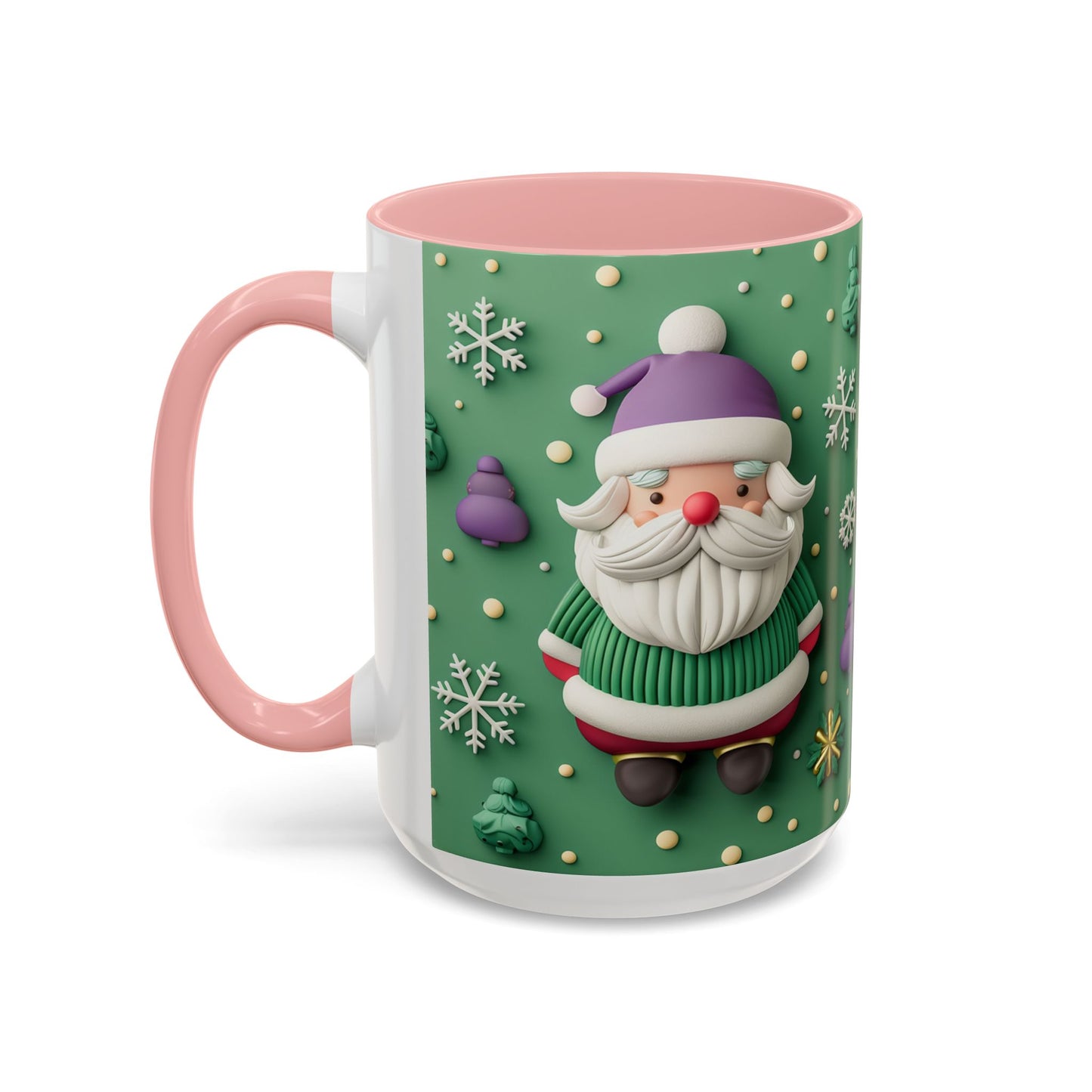Whimsical Santa Pattern Accent Coffee Mug | Christmas Santa Snowflakes 11oz 15oz