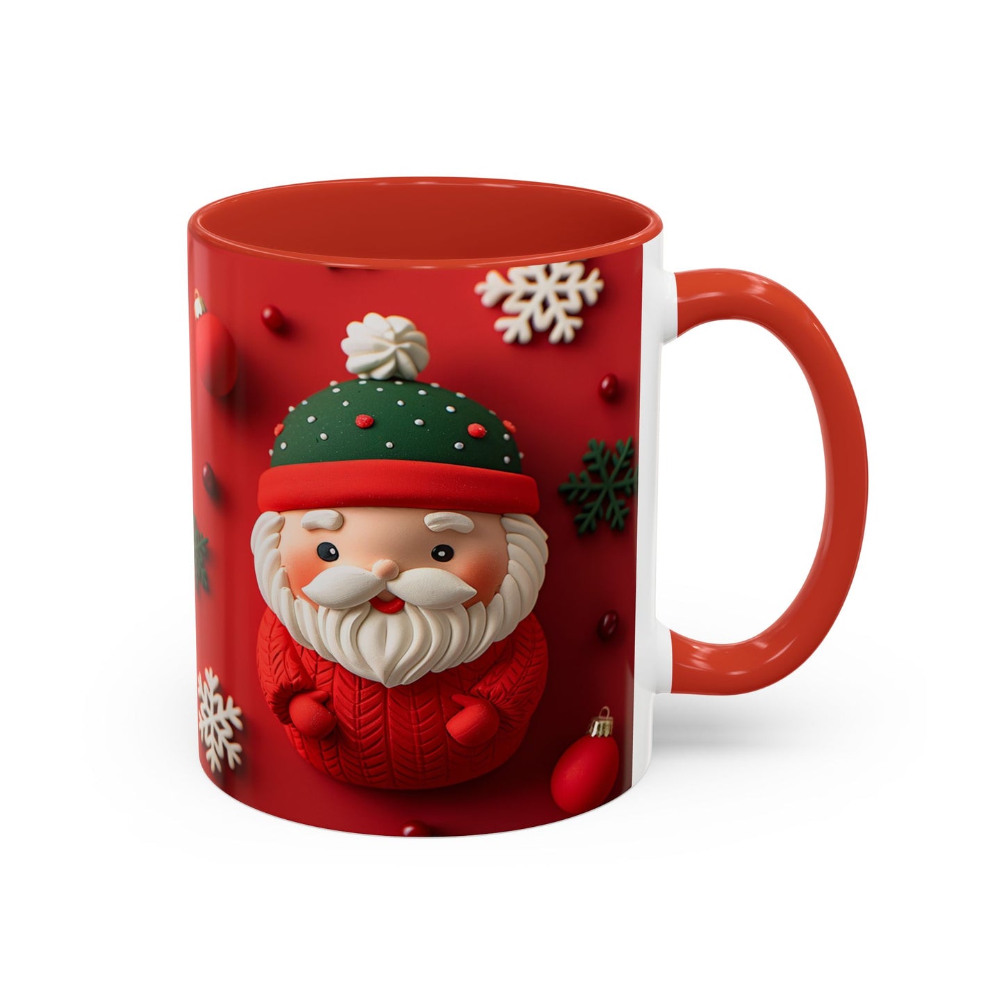 Cute Santa Pattern Accent Coffee Mug | Christmas Holiday Snowflakes
