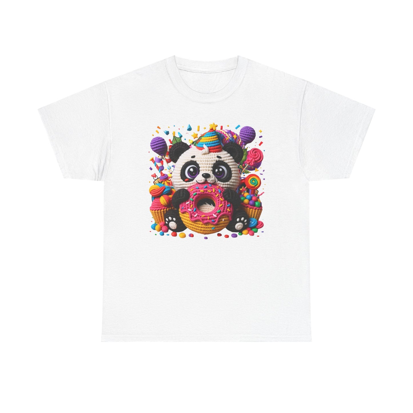 Cute Panda with Donut Tee | Colorful Candy Party Graphic