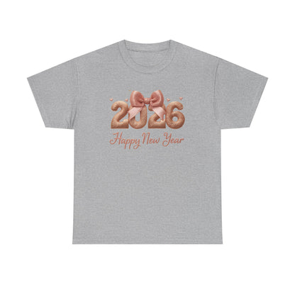 2026 Happy New Year T-Shirt Rose Gold Balloon Numbers Graphic Tee