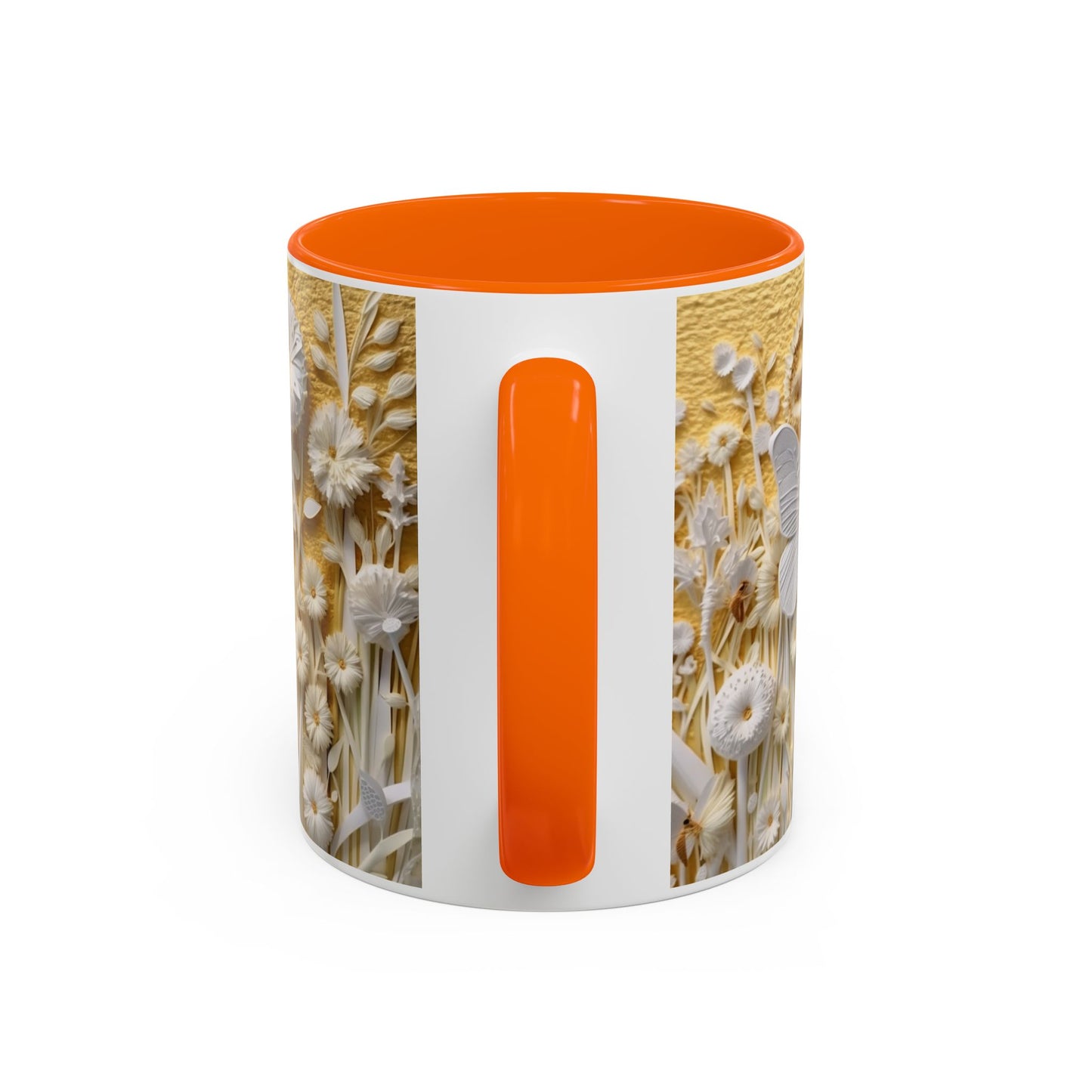 White Floral Relief with Butterflies Accent Mug | 11oz 15oz