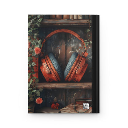 Vintage Red Headphones Journal | Music Lover Hardcover Notebook