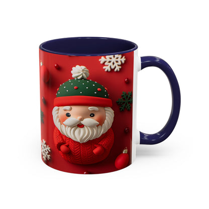 Cute Santa Pattern Accent Coffee Mug | Christmas Holiday Snowflakes