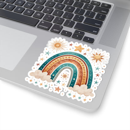 Boho Rainbow Sticker — Sun, Stars & Clouds Kiss-Cut Decal