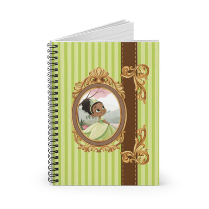 Princess Portrait Spiral Notebook | Ruled Line Journal with Green Stripes