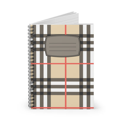 Beige Plaid Pattern Spiral Notebook | Ruled Lined Journal
