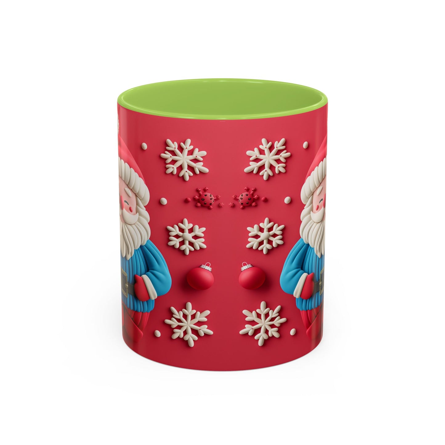 Clay Santa Pattern Mug | Christmas Snowflake Accent Coffee Mug