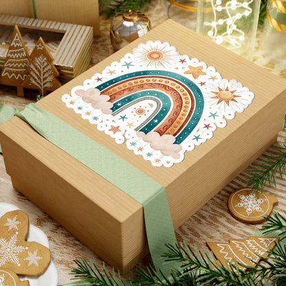 Boho Rainbow Sticker — Sun, Stars & Clouds Kiss-Cut Decal