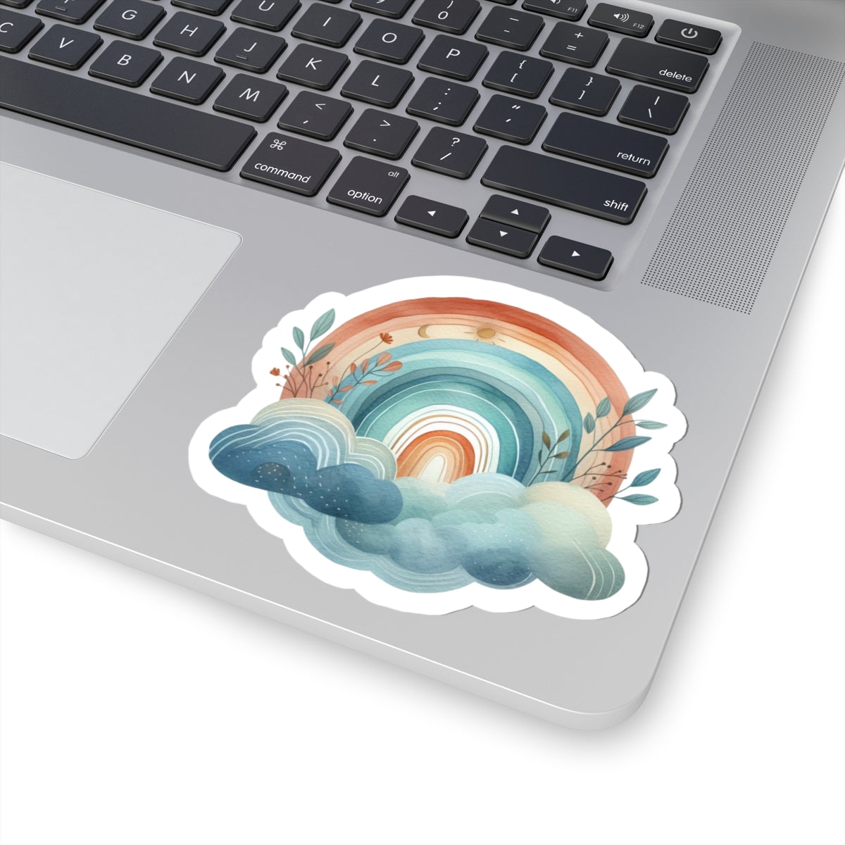Boho Rainbow Cloud Sticker — Pastel Watercolor Kiss-Cut Decal for Laptops & Journals