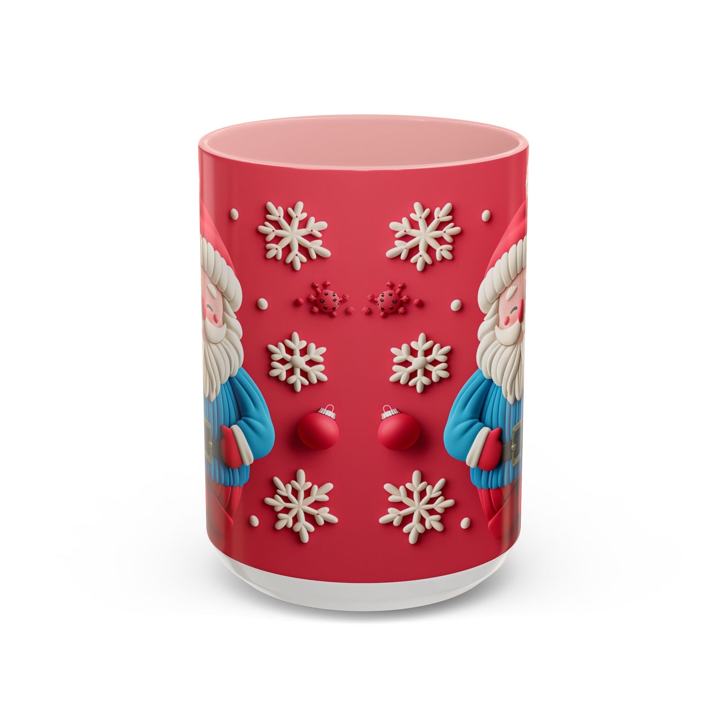Clay Santa Pattern Mug | Christmas Snowflake Accent Coffee Mug