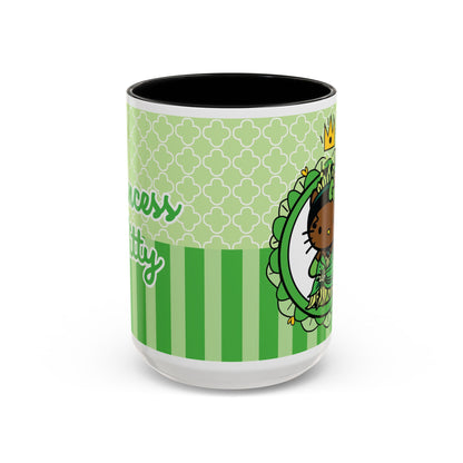 Princess Cat Illustration Accent Coffee Mug | Green Stripes