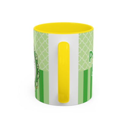 Princess Cat Illustration Accent Coffee Mug | Green Stripes
