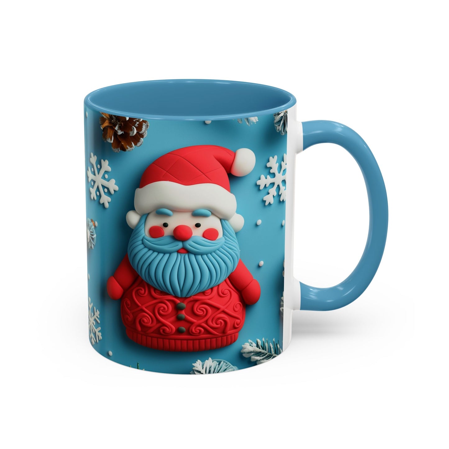 Blue Santa Claus Mug | Snowflakes Holiday Coffee Mug